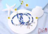  Vòng tay đá mài giác Kyanite mix Topaz và Charm bạc Pandora cao cấp 