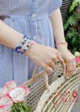  Vòng tay đá mài giác Kyanite mix Topaz và Charm bạc Pandora cao cấp 