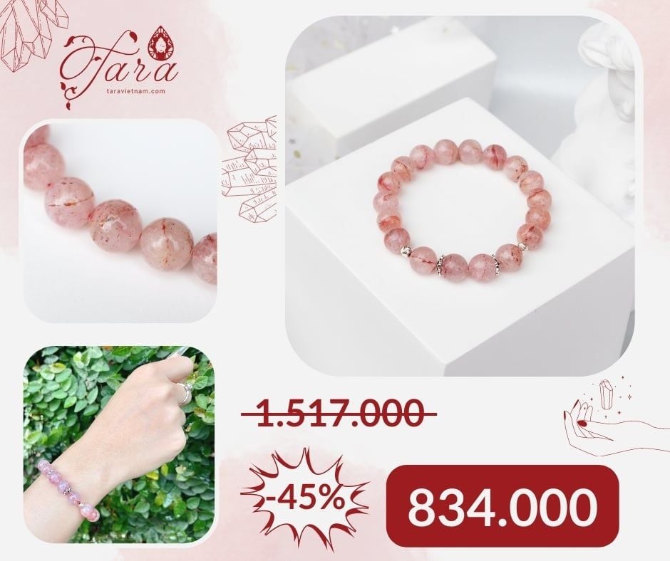  Vòng Tay Thạch Anh Dâu Hồng Ưu Đãi 