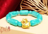  Vòng tay Amazonite mix Charm Mèo Thần Tài đáng yêu Vàng 24K 