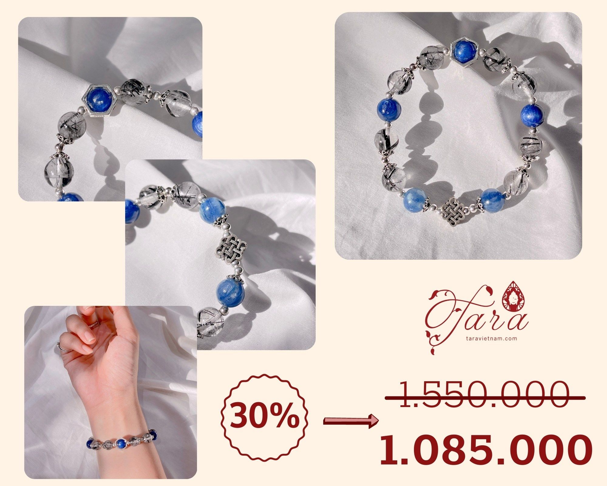  Vòng Tay Kyanite - Thạch Anh Tóc Đen Ưu Đãi 