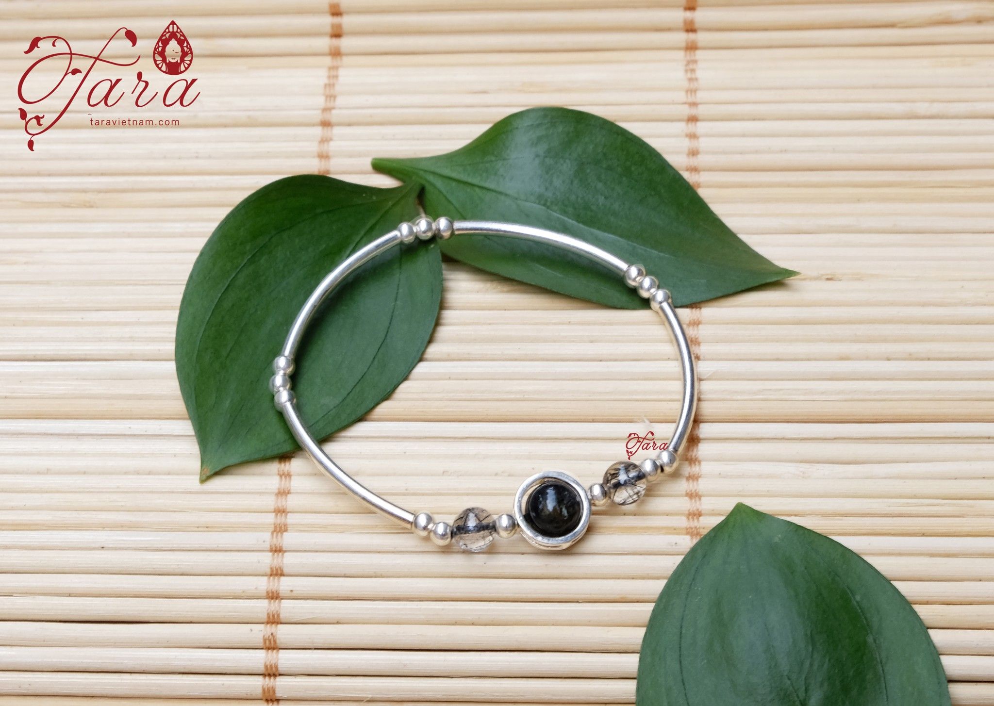  Lắc Labradorite mix Thạch anh tóc đen đơn giản 