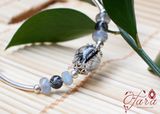 Kiềng Labradorite mix Thạch anh tóc đen và Charm bạc cao cấp 