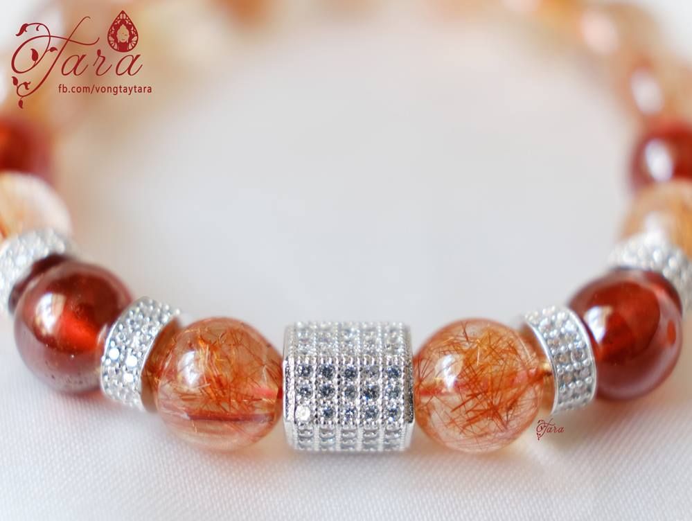  Garnet mix Thạch Anh Tóc Đỏ và charm bạc 