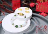  Vòng Moonstone mix Diopside và Charm Tỳ Hưu vàng 24K tài lộc 