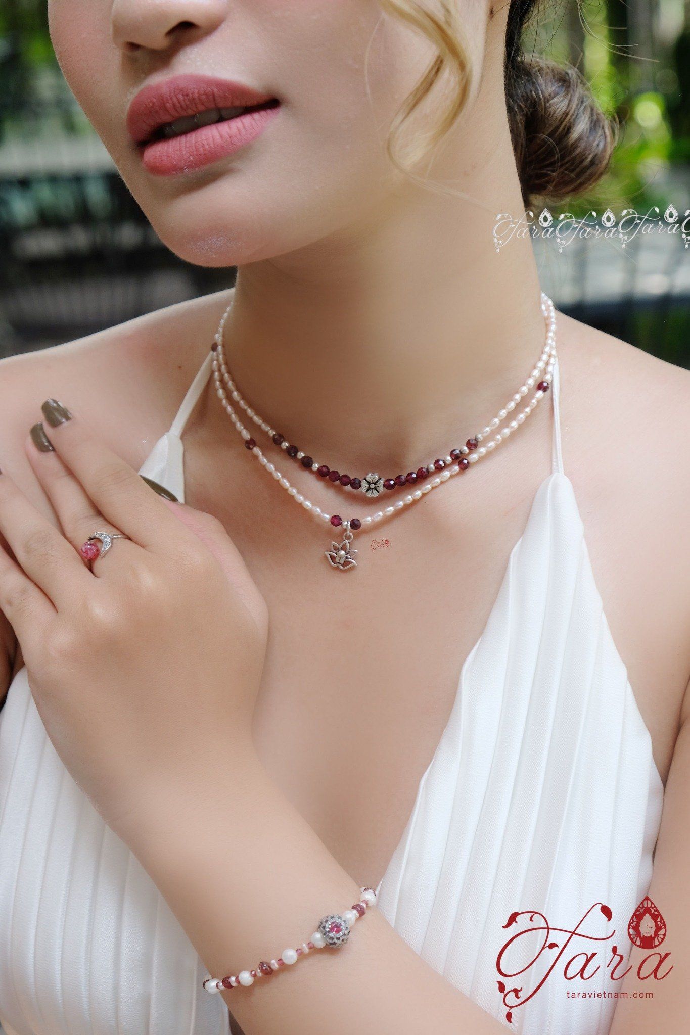  Dây chuyền Ngọc Trai và Garnet 