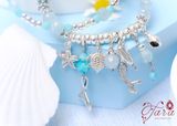  Vòng đôi đá Amazonite mix Aquamarine và Charm bạc Thái cao cấp 