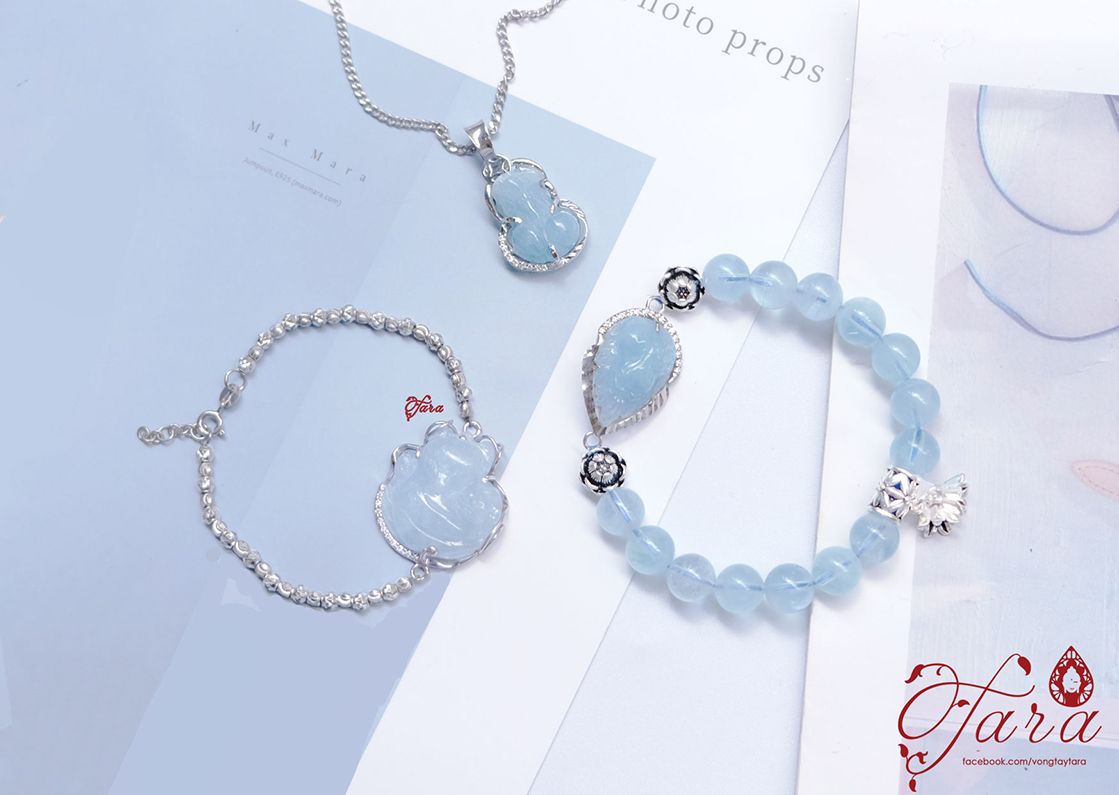  Lắc Bạc Hồ Ly Aquamarine trong trẻo 