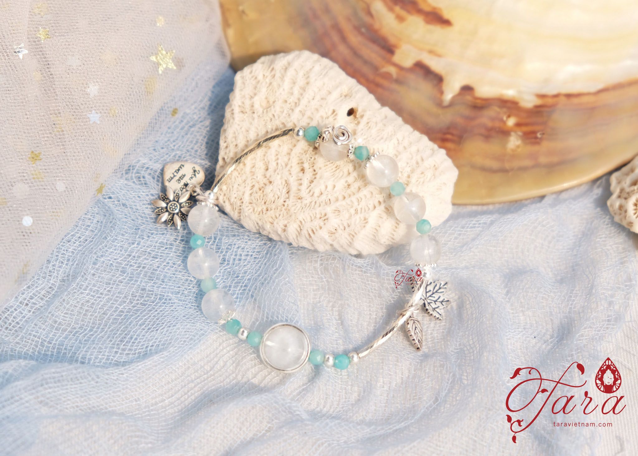  Vòng đá Ưu Linh Trắng và Amazonite 