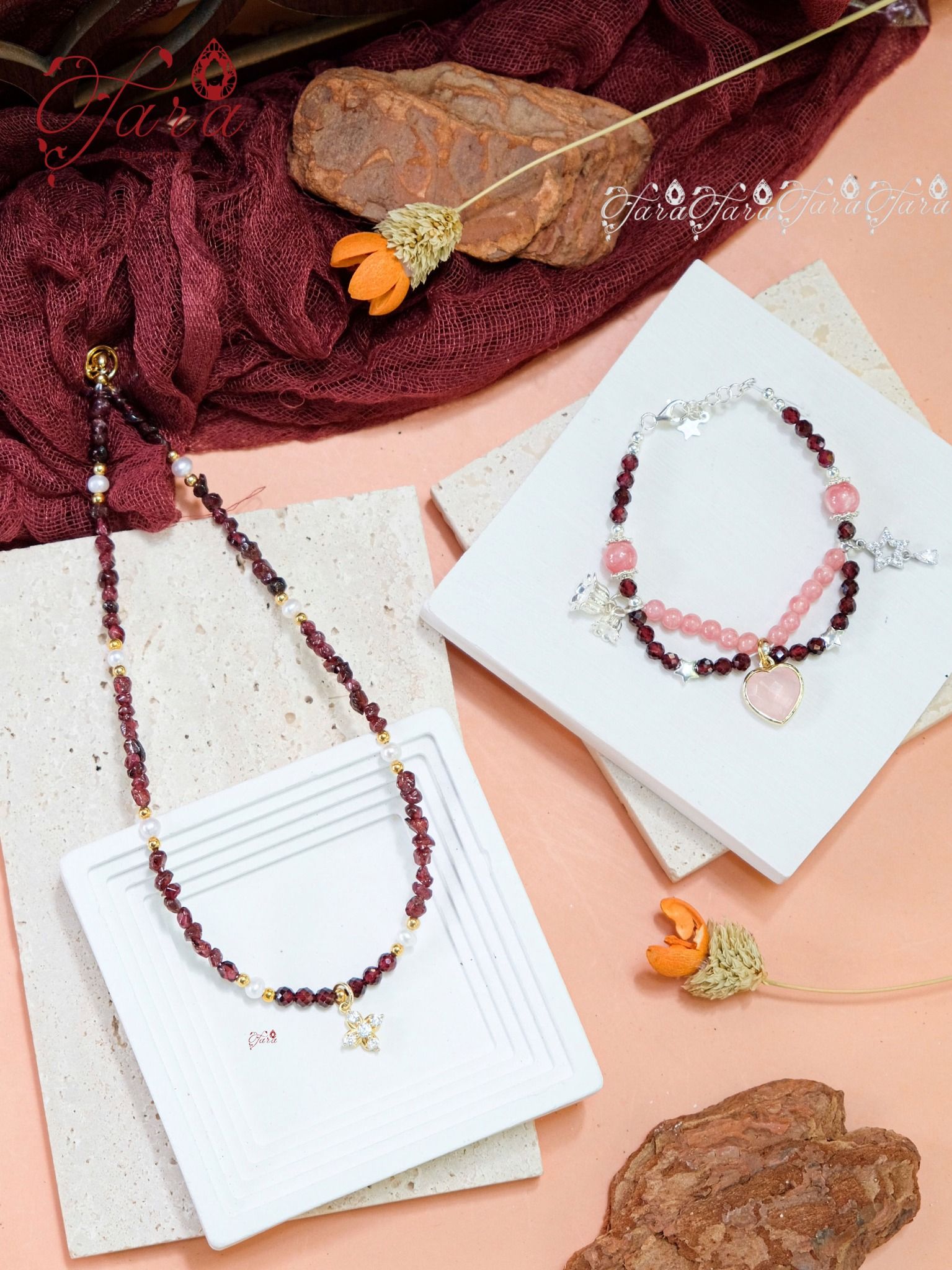  Dây Chuyền Garnet và Ngọc Trai 