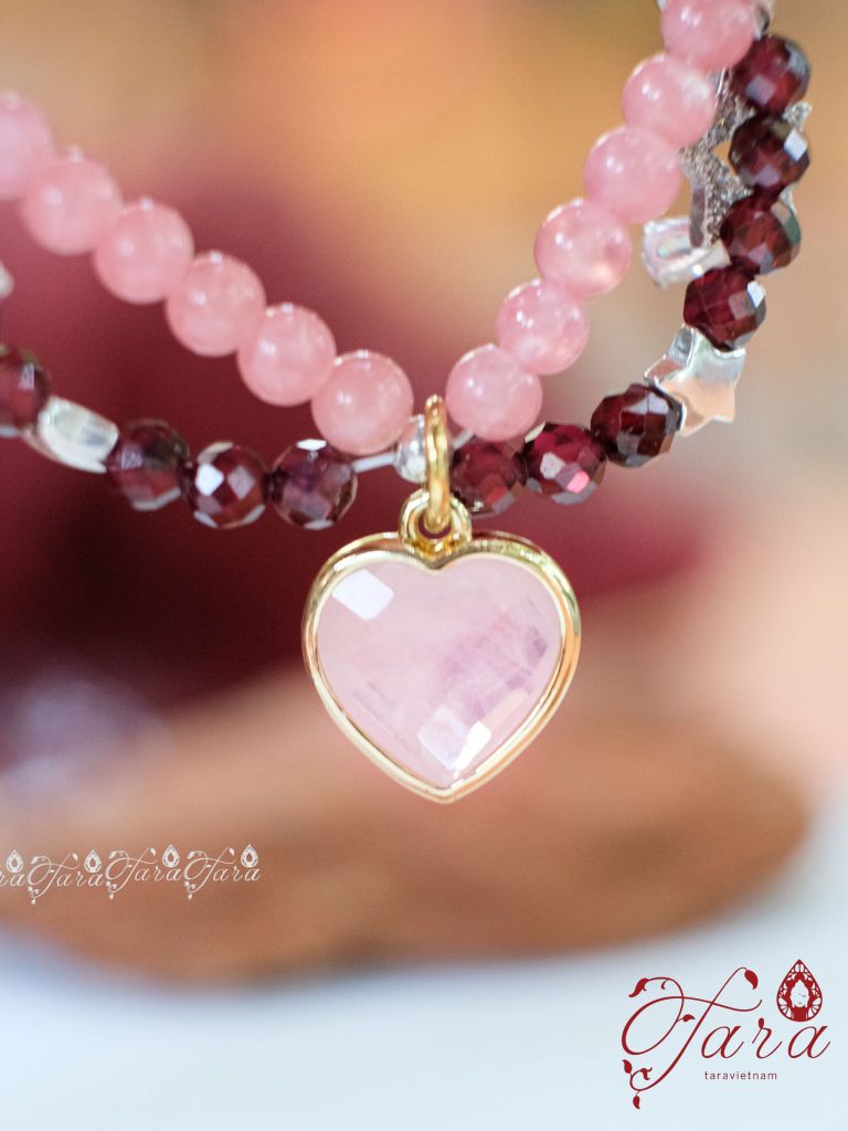  Vòng Đào Hoa và Garnet mix Charm Thạch Anh Hồng 