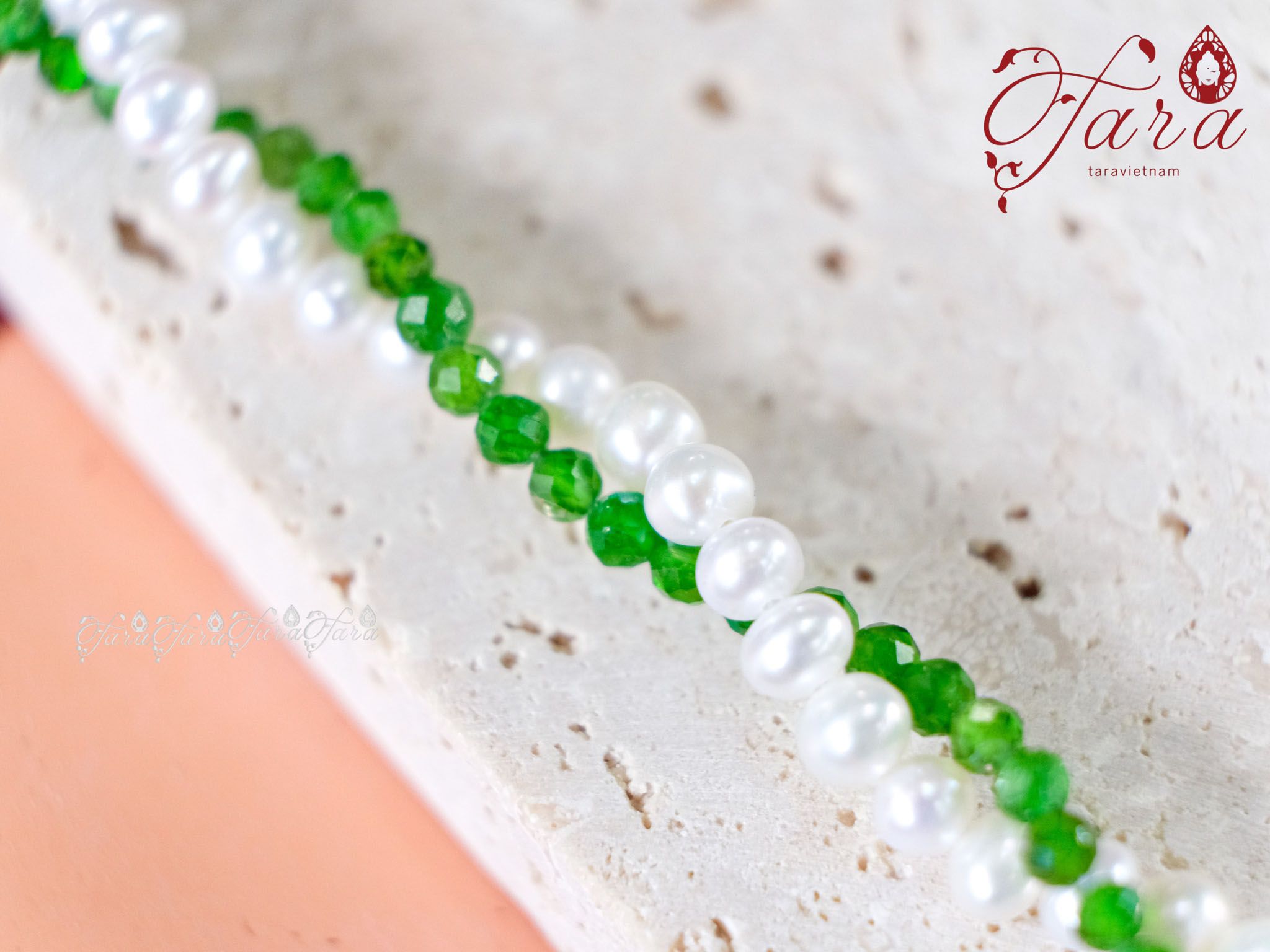  Dây Chuyền Diopside và Ngọc Trai mix Charm Hắc Nguyệt Quang 