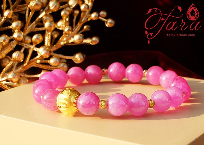  Vòng tay Ruby mix Charm Chú Đại Bi Vàng 24K 