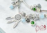  A004 - Vòng đá Diopside, Aquamarine, Thạch Anh Vàng và nhiều Charm Bạc lung linh 