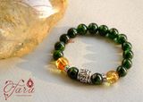  Vòng em bé đá Diopside và Hổ Phách mix Charm Bạc khắc Chú bình an 