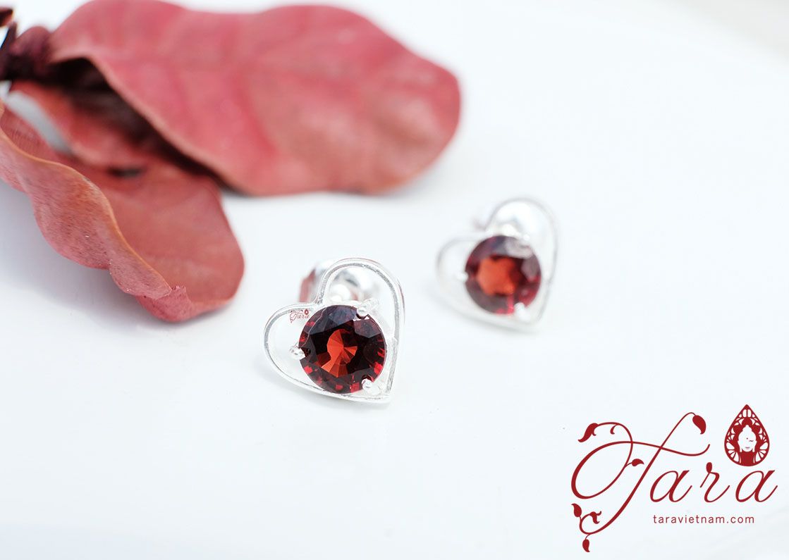  Bông tai bạc đá Garnet 