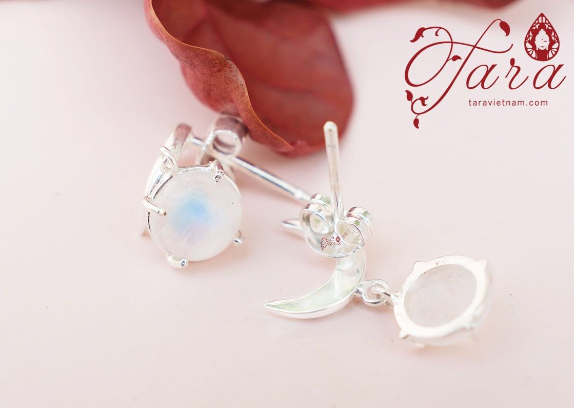  Bông tai Moonstone dáng Mặt Trăng 