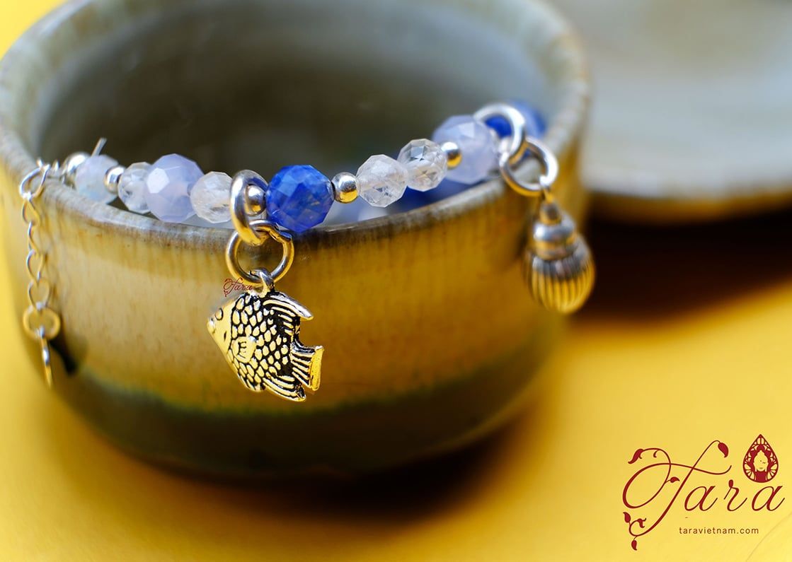  Set vòng tay Kyanite và Moonstone mix Charm bạc Thái 925 