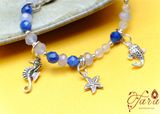  Lắc Tay Kyanite mix Moonstone mài giác và Charm Bạc 