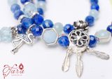  Vòng tay đá mài giác Kyanite mix Topaz và Charm bạc Pandora cao cấp 