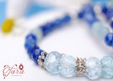  Vòng tay đá mài giác Kyanite mix Topaz và Charm bạc Pandora cao cấp 