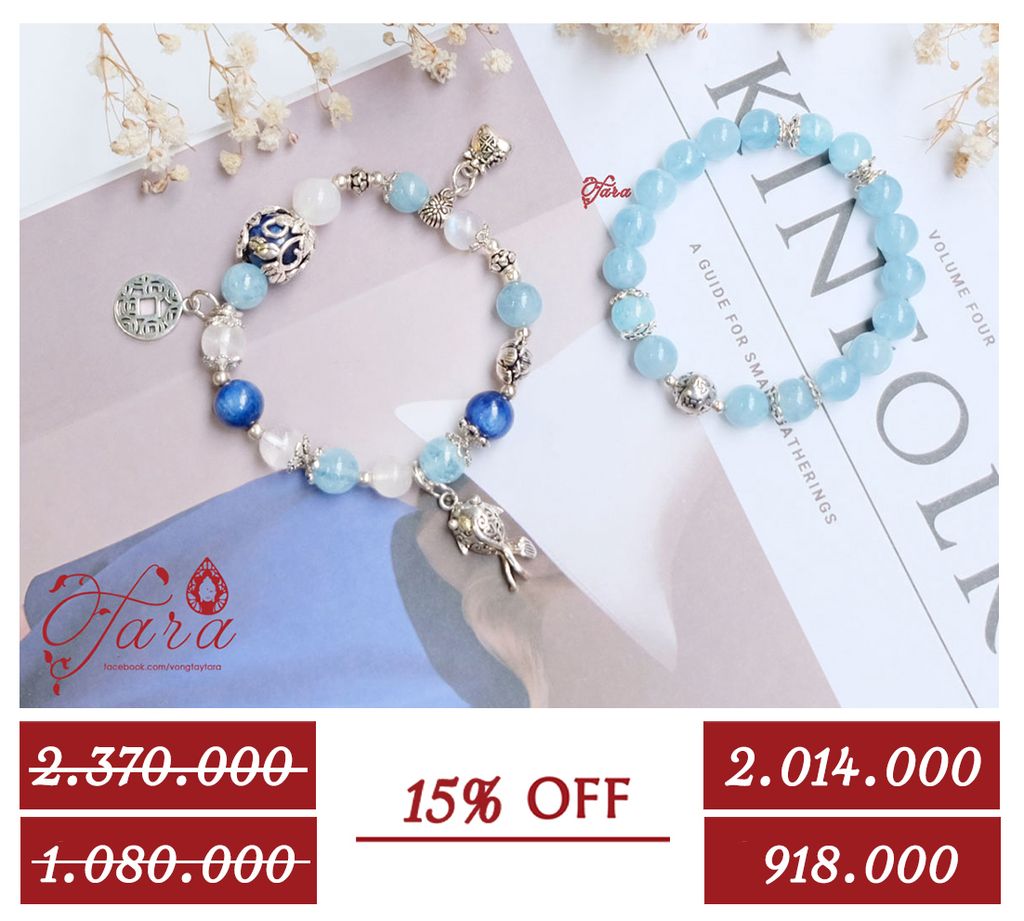  Vòng đôi xinh xắn đá Kyanite mix Aquamarine và Thạch anh trắng 