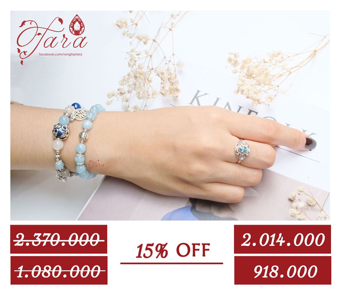  Vòng đôi xinh xắn đá Kyanite mix Aquamarine và Thạch anh trắng 