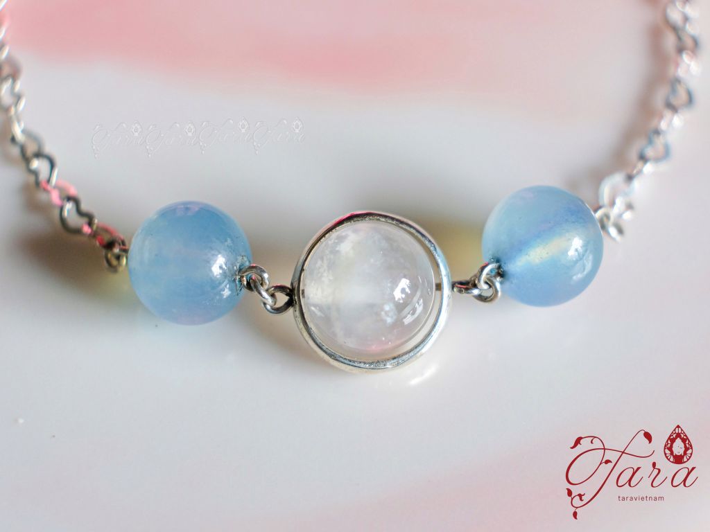 Lắc Bạc Moonstone và Aquamarine 
