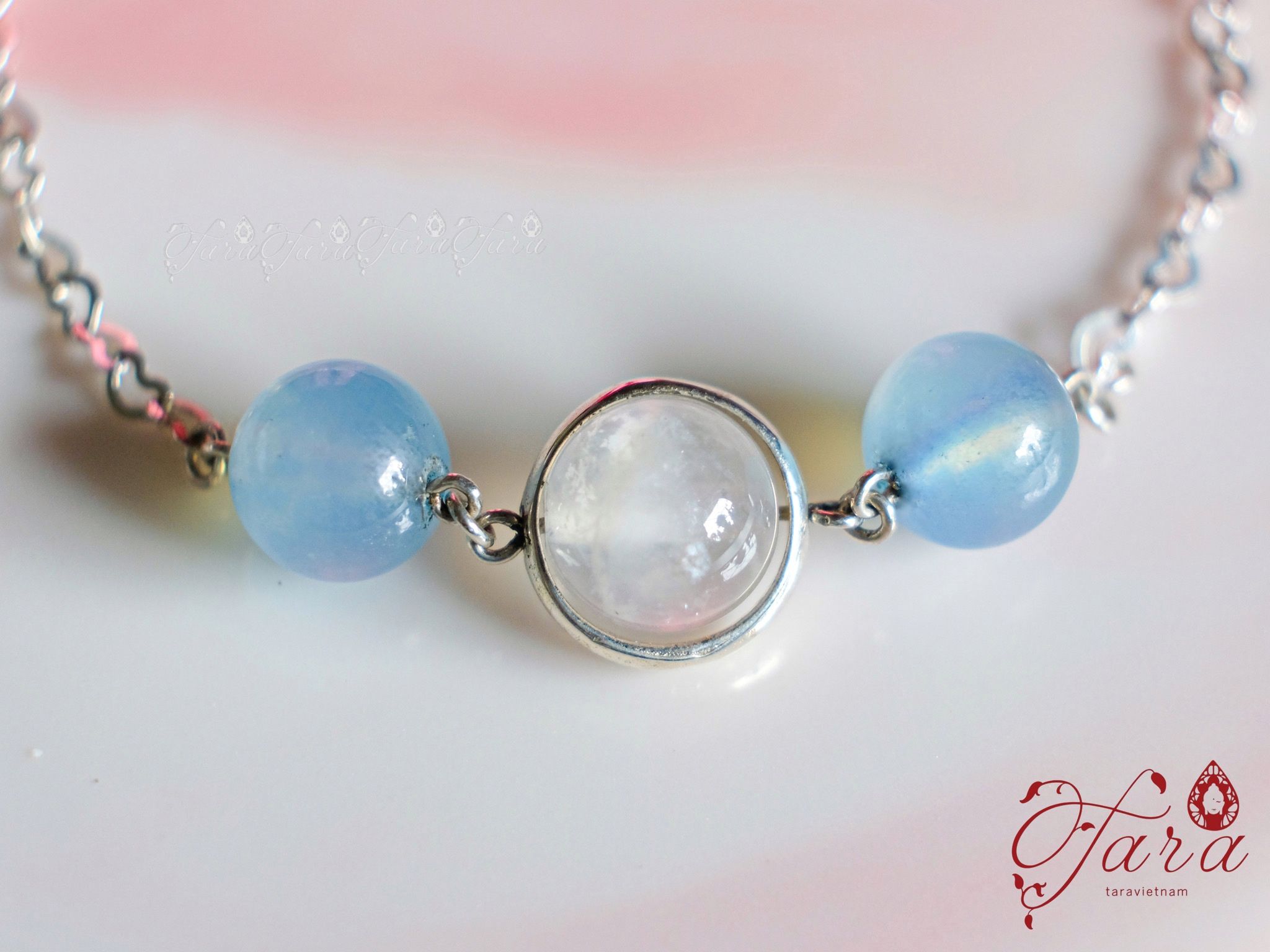  Lắc Bạc Moonstone và Aquamarine 