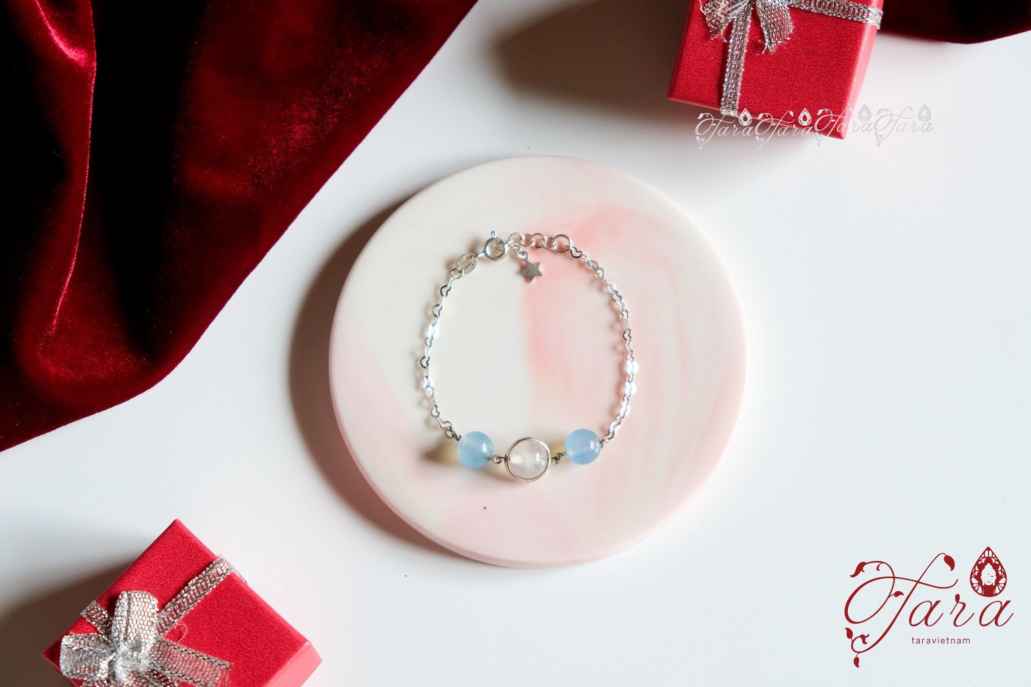  Lắc Bạc Moonstone và Aquamarine 