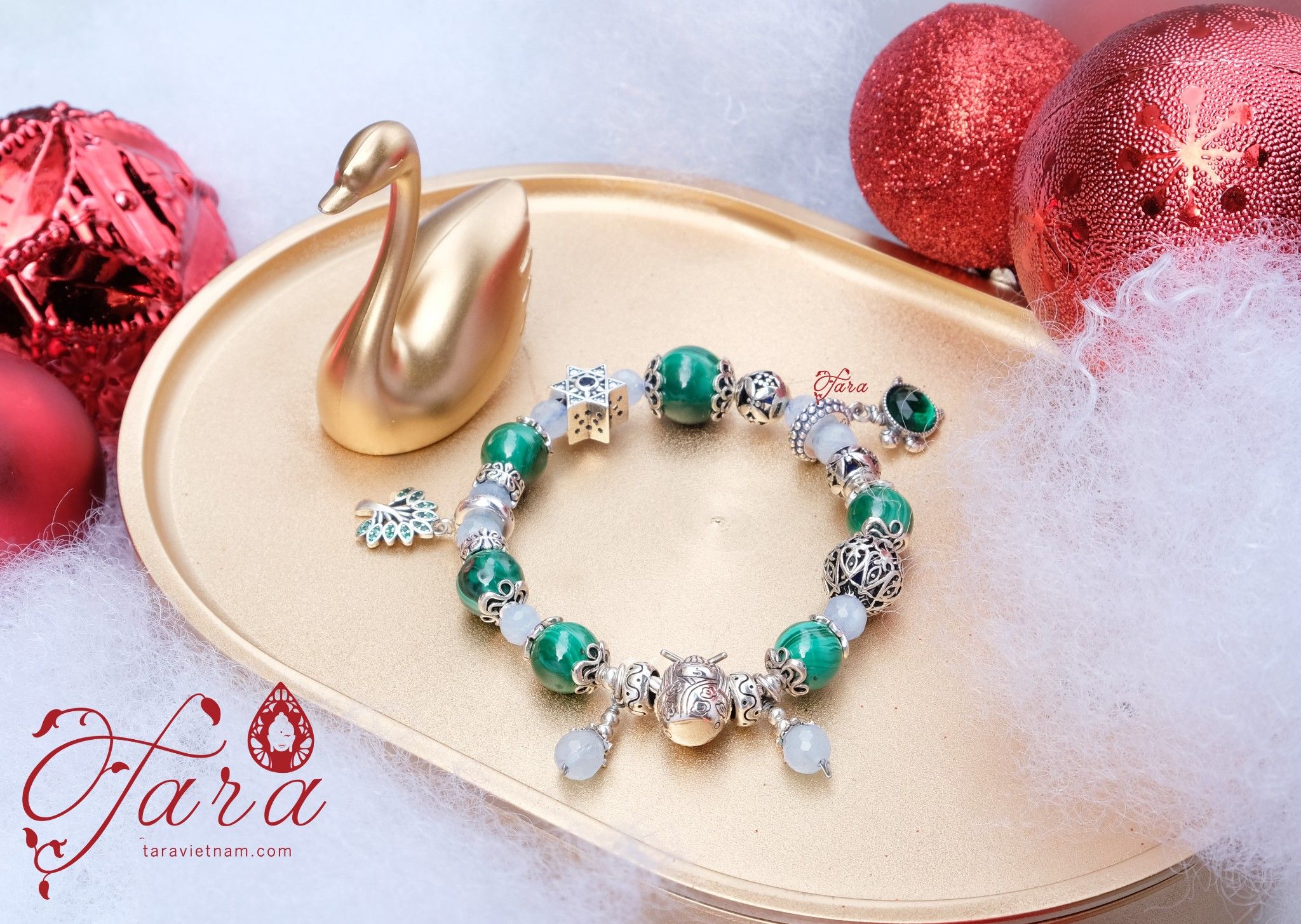  Vòng tay Đá Khổng Tước cá tính mix Aquamarine tươi trẻ 