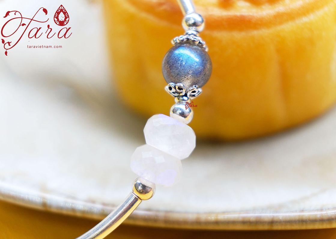  Set vòng tay đá Moonstone mix Labradorite và Charm Bạc Thái 925 