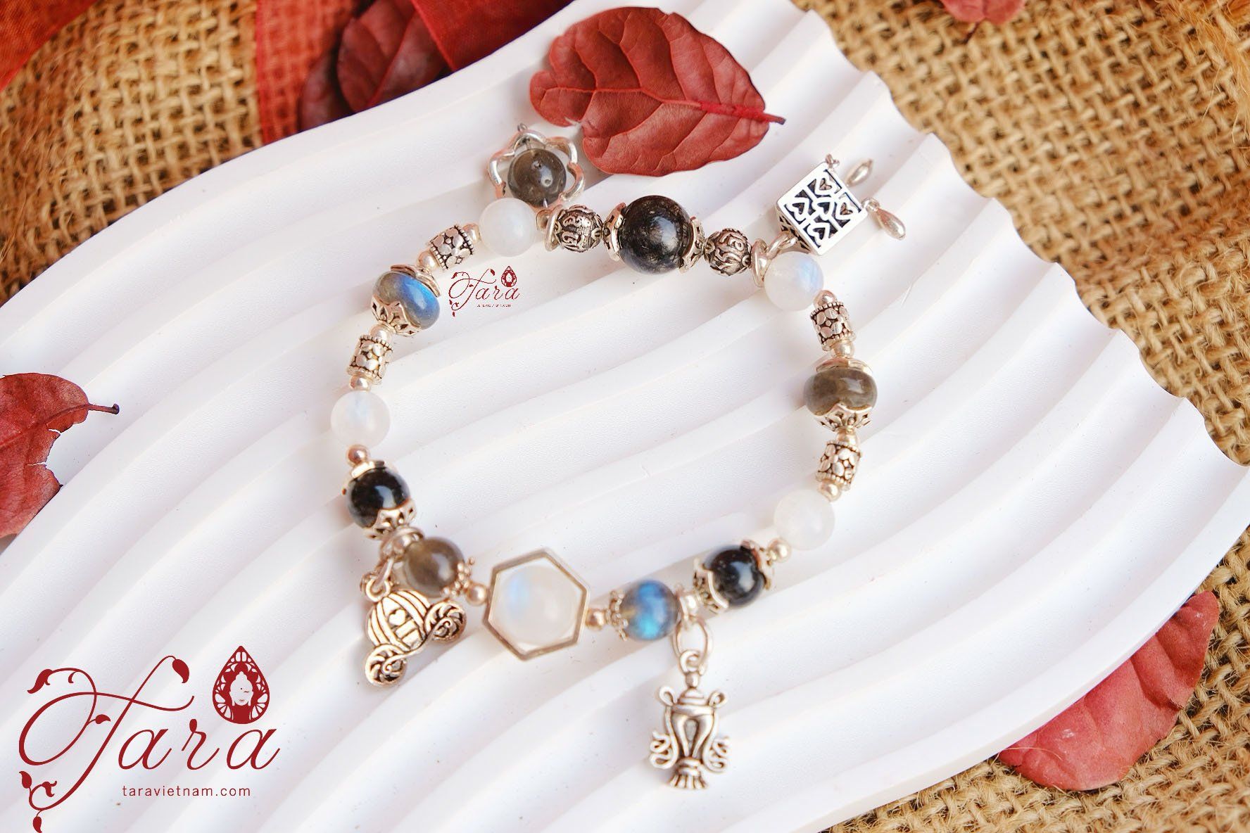  Vòng Moonstone, Xà Cừ và Thạch Anh Tóc Đen 