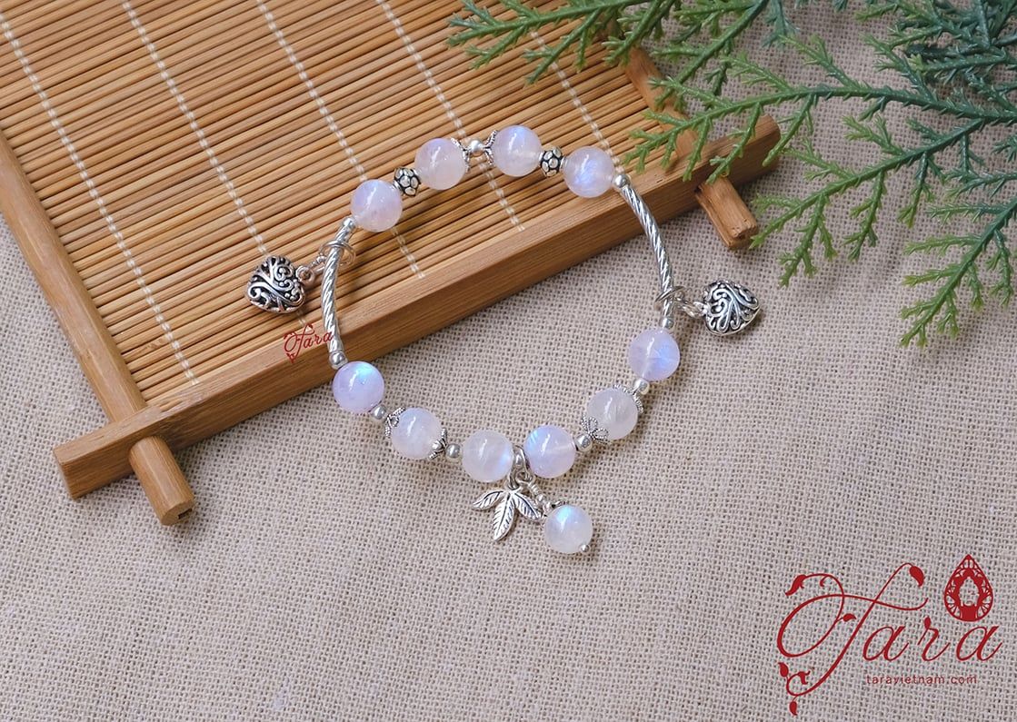  Kiềng tay đá Moonstone mix Charm bạc Thái 