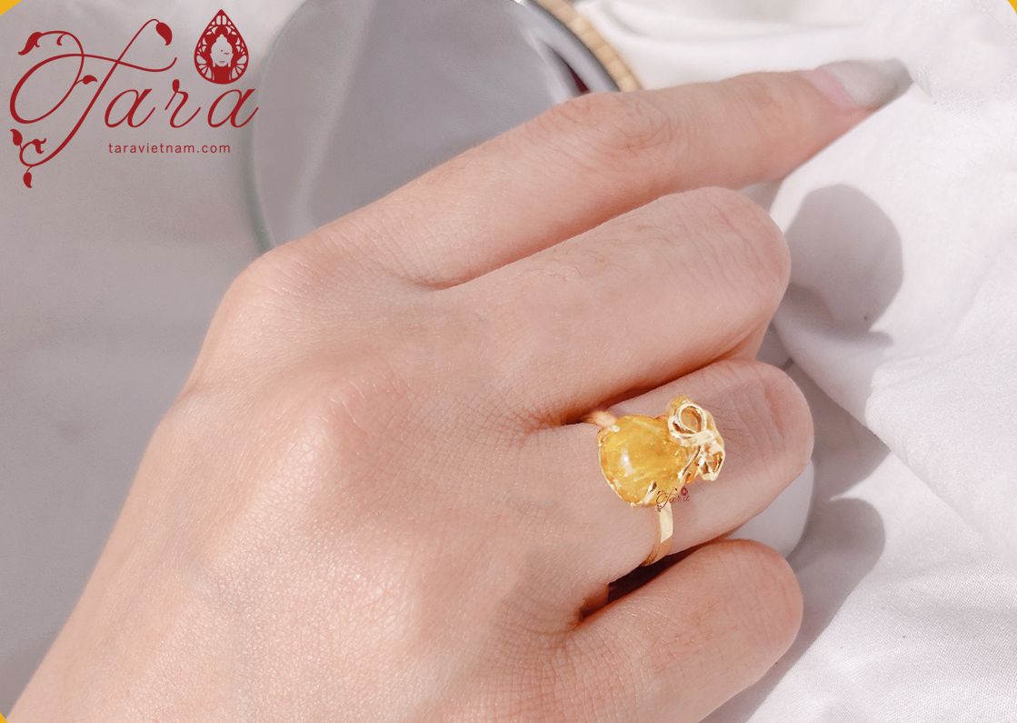  Nhẫn Túi Tiền Thạch Anh Tóc Vàng 