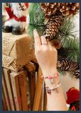  Vòng tay đá Đào Hoa mix Garnet và Charm Mèo Thần Tài Bạc 925- BỘ SƯU TẬP NOEL 