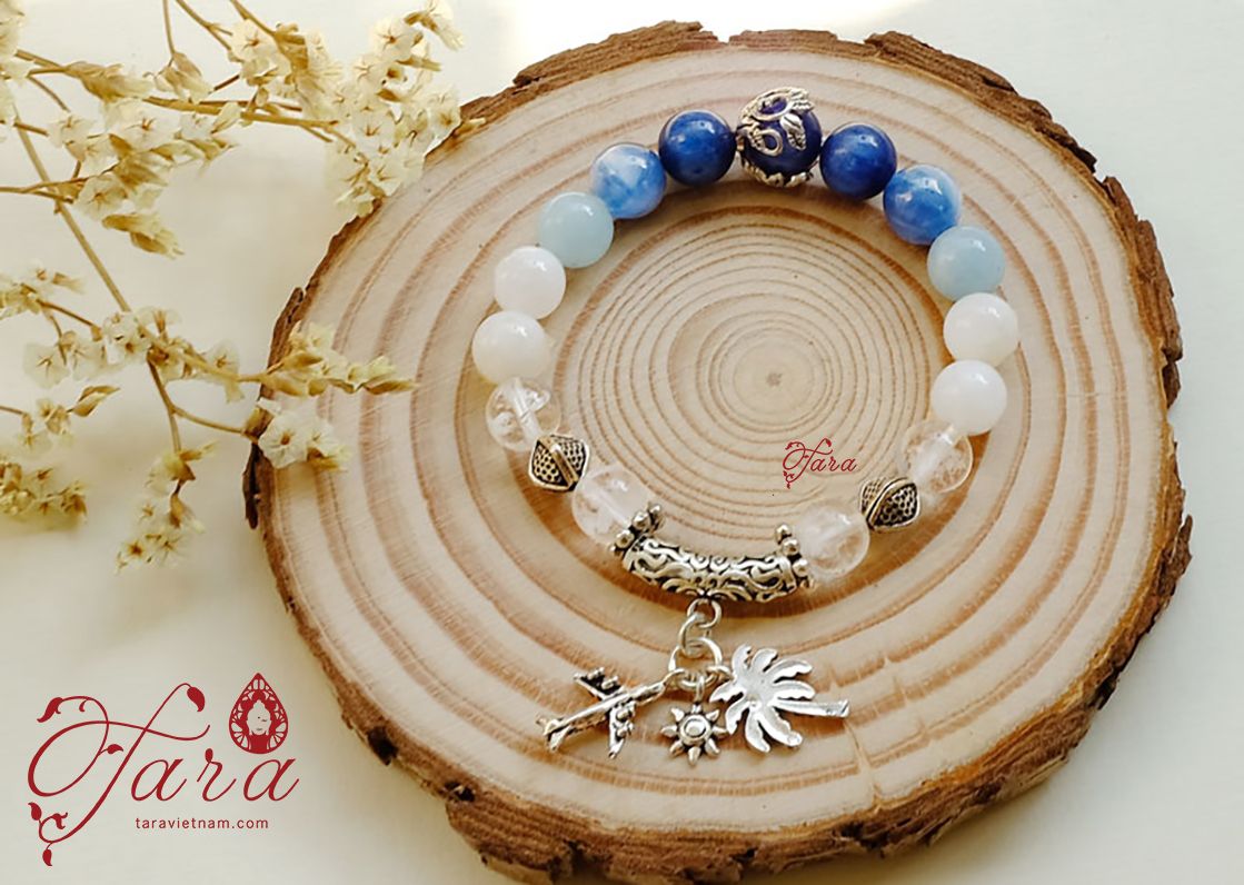  Vòng tay đá Kyanite mix Aquamarine và Thạch anh trắng thời trang, dịu dàng 