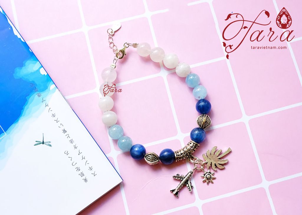  Lắc tay đá Kyanite mix Aquamarine và Thạch anh trắng thời trang, thanh thoát 