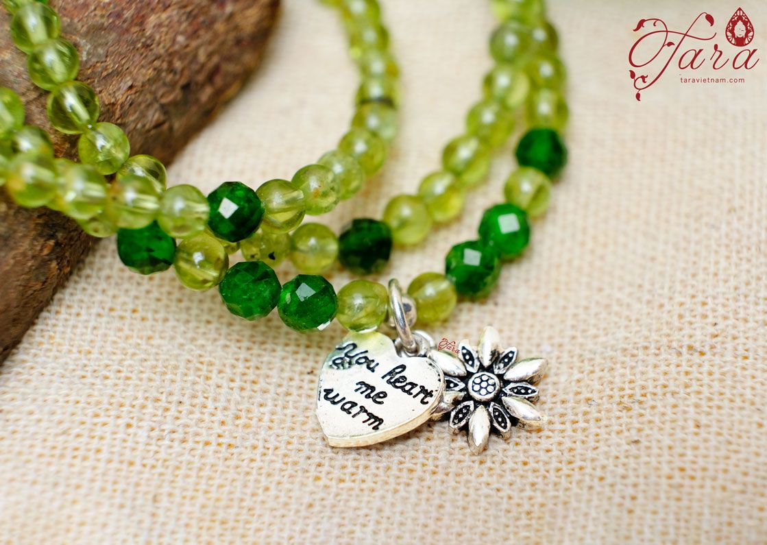  Chuỗi Peridot mix Diopside và Charm Bạc 925 cao cấp 