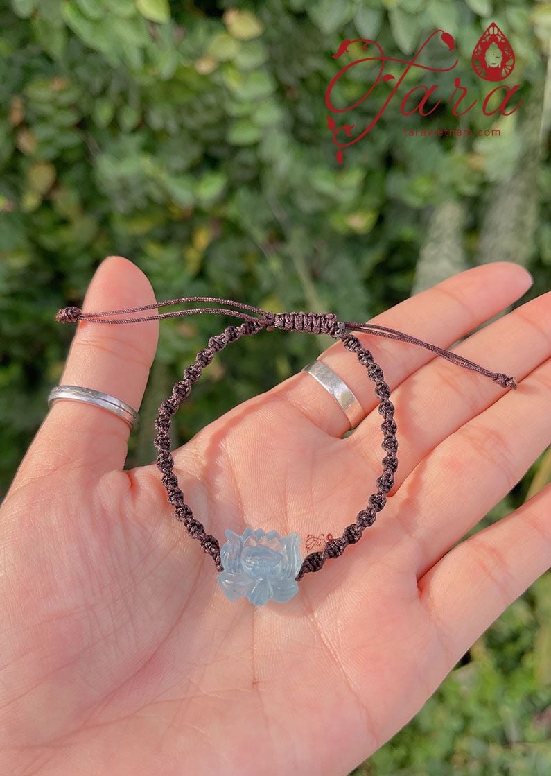  Vòng Hoa Sen Aquamarine Thắt Dây Vải 