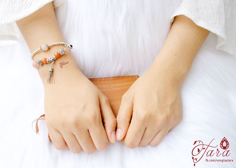  Vòng tay đôi đá Sunstone mix Beryl và charm bạc 