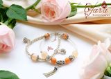  Vòng tay đôi đá Sunstone mix Beryl và charm bạc 