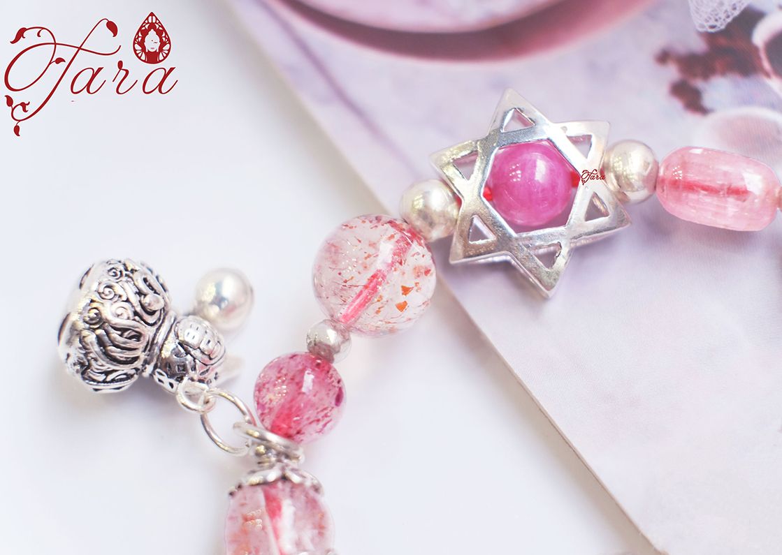  Vòng tay Super Seven mix Ruby, Tourmaline và Charm Bạc 925 