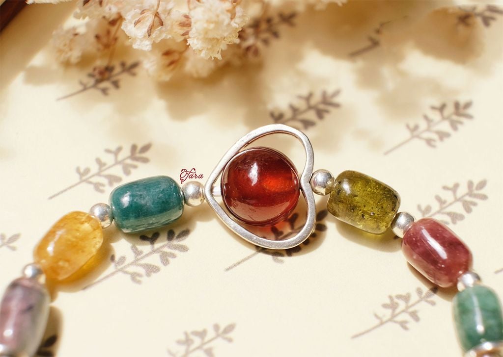  Vòng tay Tourmaline mix Charm Bạc Thái 925 