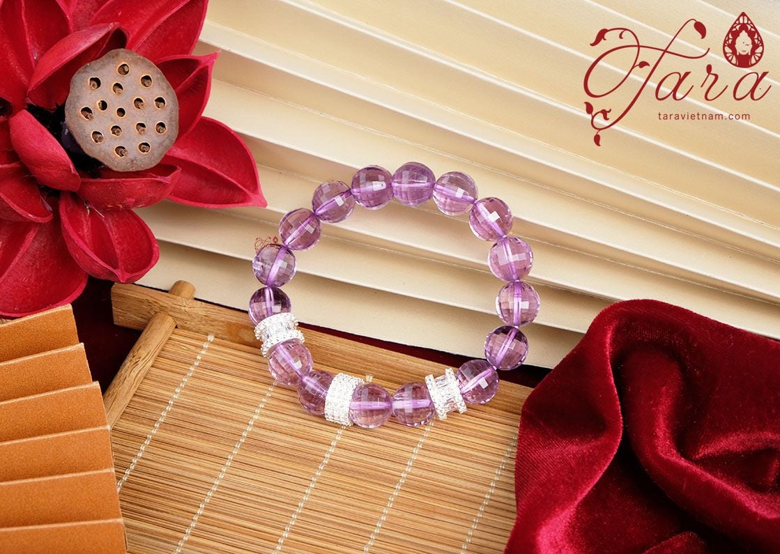  Thạch Anh Tím Mài Giác mix Charm Bạc 