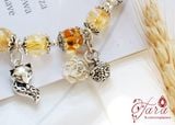  Vòng tay Thạch Anh Tóc VÀng mix Hổ Phách và Charm Bạc Thái 925 
