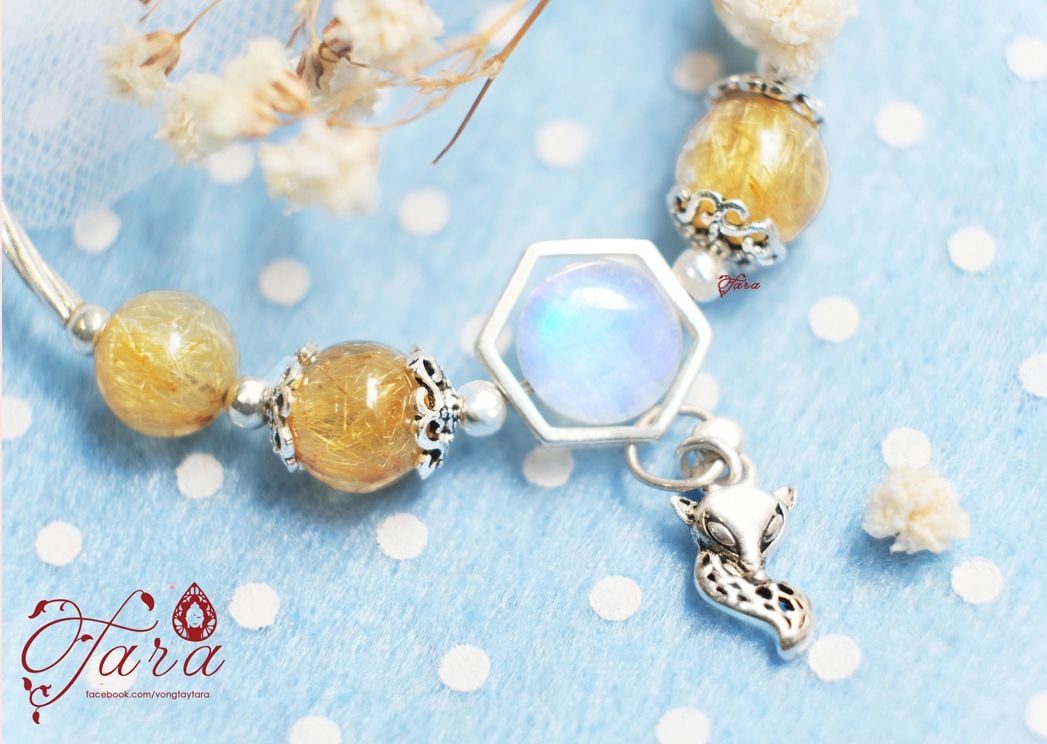  Set trang sức Thạch Anh Tóc Vàng mix Moonstone và Charm bạc Thái cao cấp 