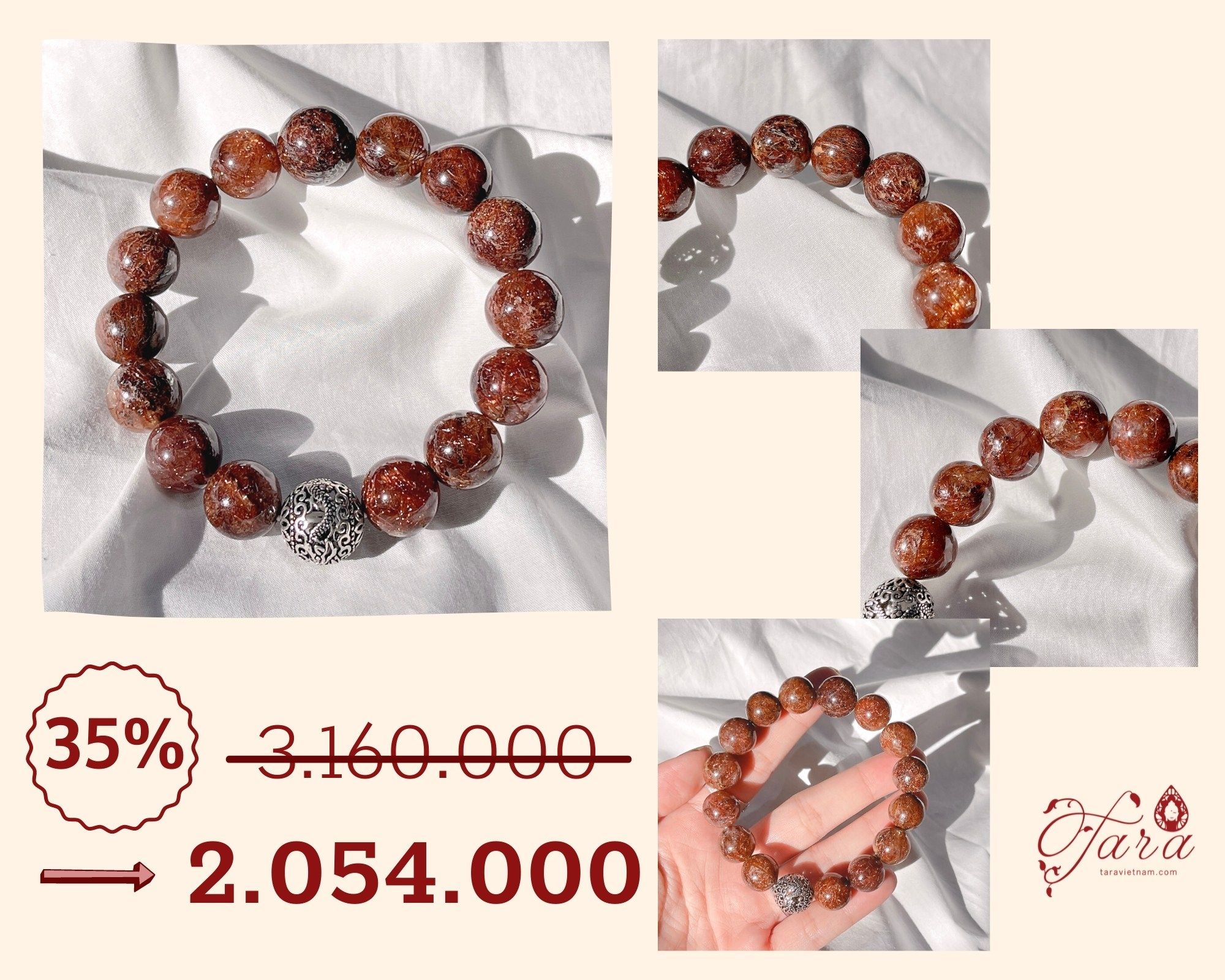  Vòng Thạch Anh Tóc Nâu Charm Bạc Ưu Đãi 