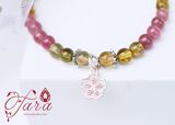  A00 - Vòng Tourmaline mix Charm Bạc Hoa Đào 