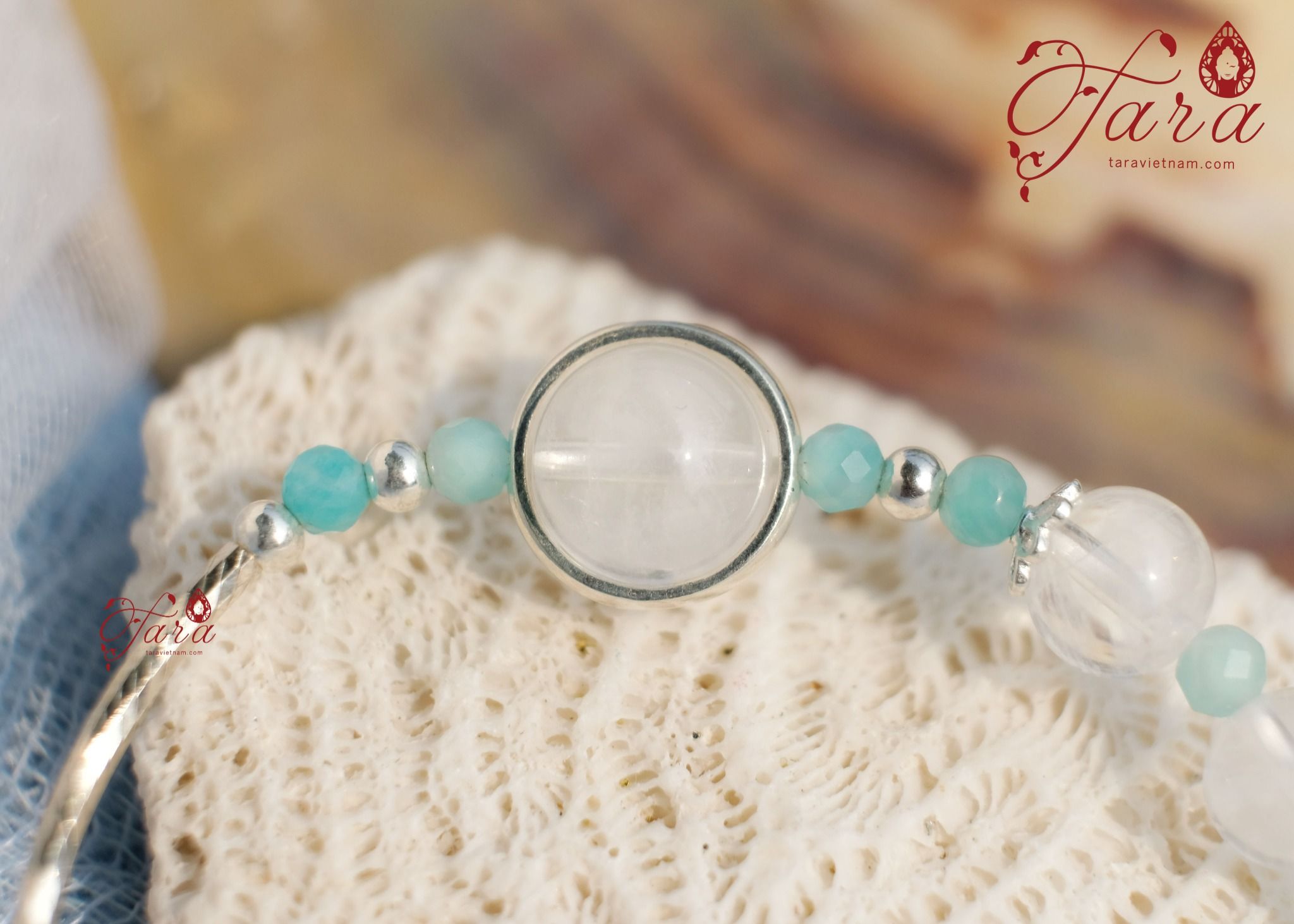  Vòng đá Ưu Linh Trắng và Amazonite 